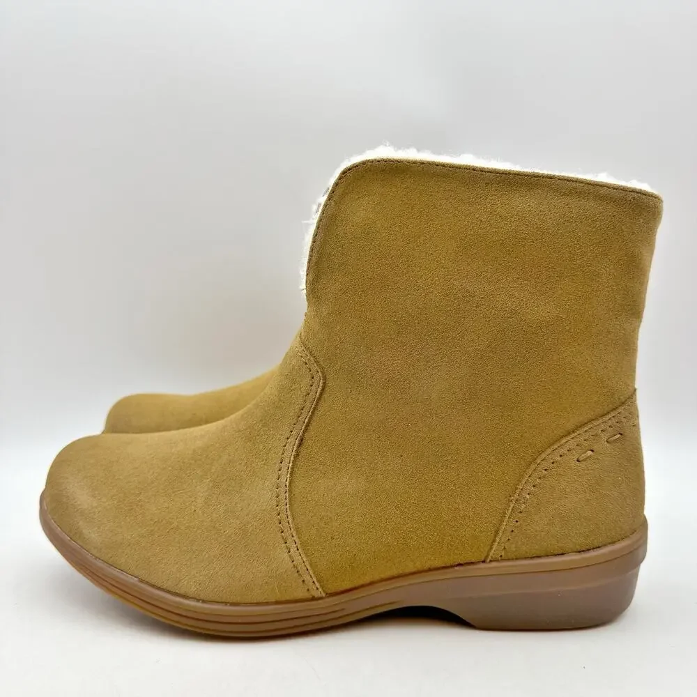 Spenco Womens Sun Valley Ankle Boots Size 8.5 Tan Suede Sherpa Lined NIB